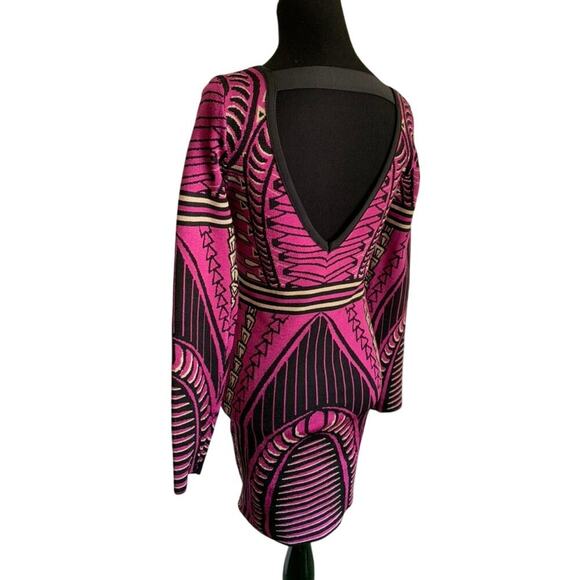 2B BeBe Y2K Geometric Pink Black Gold Bodycon Dress Medium - Picture 4 of 6